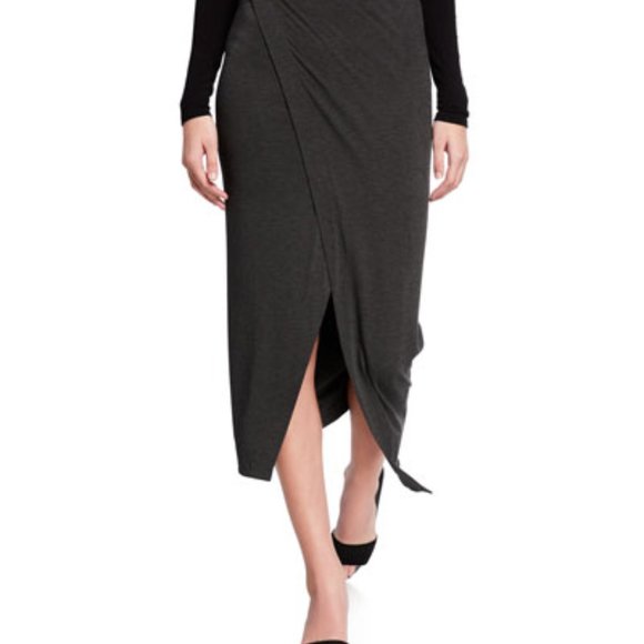 MAJESTIC FILATURES Tulip Skirt Midi in Gray Flannel Size Large Brand New - Picture 2 of 3